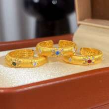 1pc Brushed Colored Diamond Ring, French Light Luxury Retro Index Finger Ring, The Opening Is Adjustable