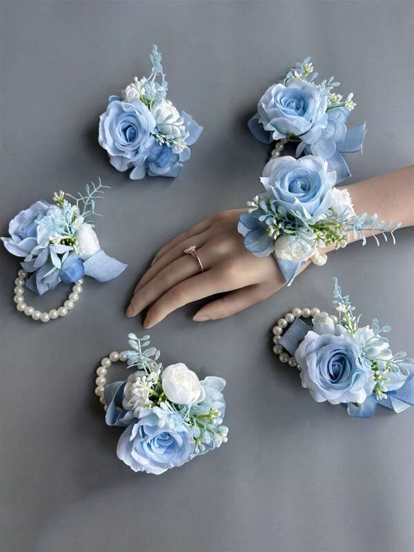 3pcs/Lot Artificial Rose Flowers Bride Wrist Corsage Bridesmaid Sister Women Hand Flower Wedding Flowers Party Decoration
