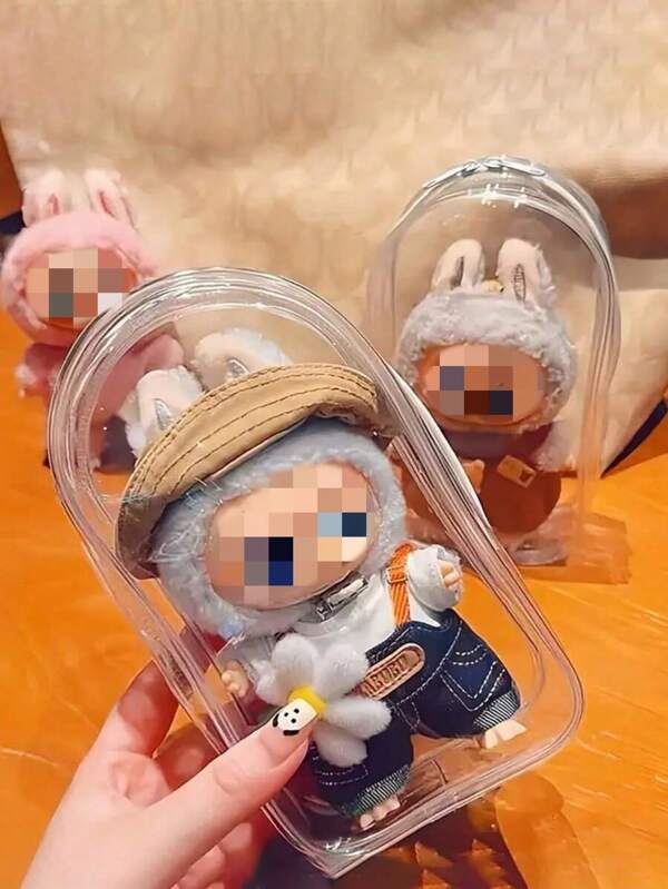 Fashion Monster Macaron Compatible With Labubu Transparent Dustproof Storage Bag - Fashion Protective Cover (Suitable For 17cm/6.69in Sizes, Excluding Dolls)