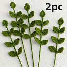 2pcs/6pcs/10pcs Handmade Artificial Woven Eucalyptus Leaves, Creative Crochet Woven Eucalyptus Leaves, Handwoven Leaves, Floral Bouquet Decor Leaves, Woven Leaves