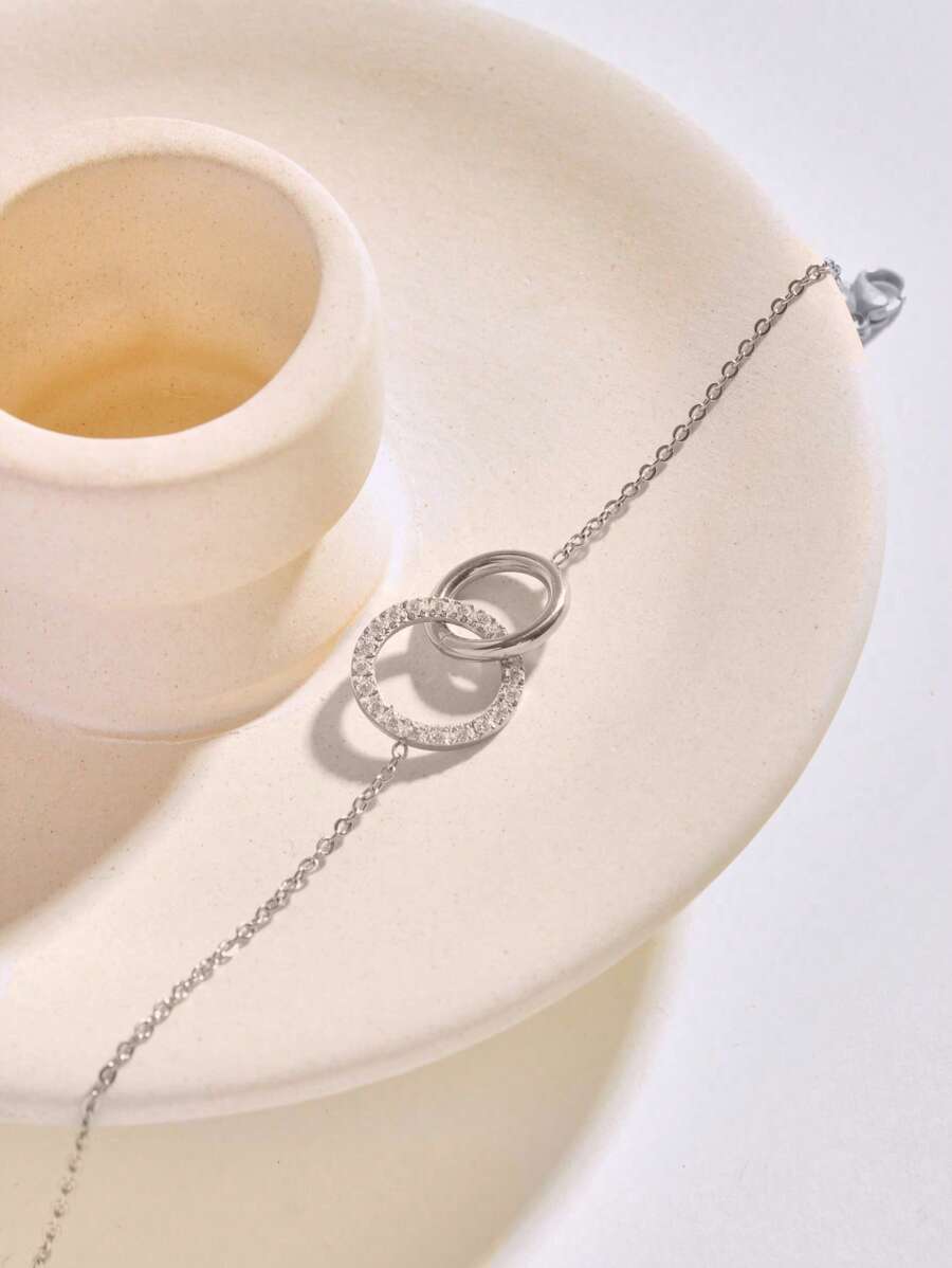 18K Gold Plated Gold Layered Bracelet, Filled Dainty Herringbone Elegant Pearl Oval Chain Cute Beads Bracelet For Women Girls, Double Geometric Ring Chain Bracelet For Women As Dating Gift