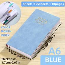 1pc A6 Size 2026 English Planner Book, 155 Sheets/310 Pages Daily Planner, Covering Jan 2026 To Dec 2026, PU Leather Soft Cover Notebook, Color Side Month Index, Applicable For Holiday Gifts, Birthday, And Daily Life Recording, School Supplies, Back To School