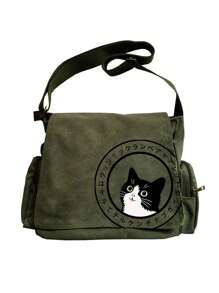 Bolsa Tiracolo de Grande Capacidade com Estampa de Gato Preto, Bolsa Tote Retrô, Adequada para Várias Ocasiões como Compras, Viagens, Refeições, Escola, Uma Ótima Opção de Presente