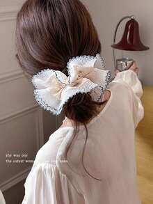 1pc French Lace Hollow Floral Scrunchie, Unique Design, Suitable For Daily Use, Women Accessories ,Hair Ties Hair Accessories Ponytail Head Accessories