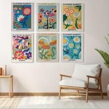 6pcs Canvas Poster, Modern Art, Flower Market Wall Art Print, Brasilia Athens Paris Copenhagen Lisbon Art Poster Decoration, Ideal Gift For Bedroom, Decor Wall Art, Wall Decor, Fall Decor, Wall Decor, Room Decor, Room Decoration, No Frame