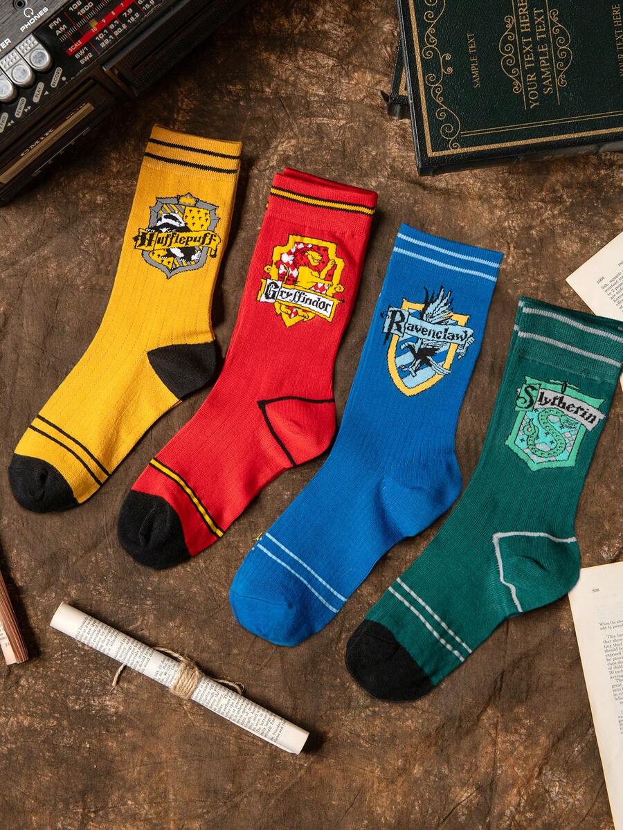 Harry Potter 4 Pairs Harry Potter Themed Breathable Socks, Vintage Mid