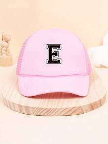 1Pc Children's 26 Letter Printed Baseball Cap, Cute Pink Sunshade Baseball Cap, Mesh Breathable Trucker Cap