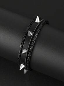 Yanxyad Punk Bracelets Set For Men, Punk Spiked Studded Bracelets PU Leather Rivet Studded Bracelet For Men Women, Goth Punk Bracelet Black Biker Wide Strap Adjustable Bangle Wristband, Gothic Punk Bracelet For Men Women Gifts