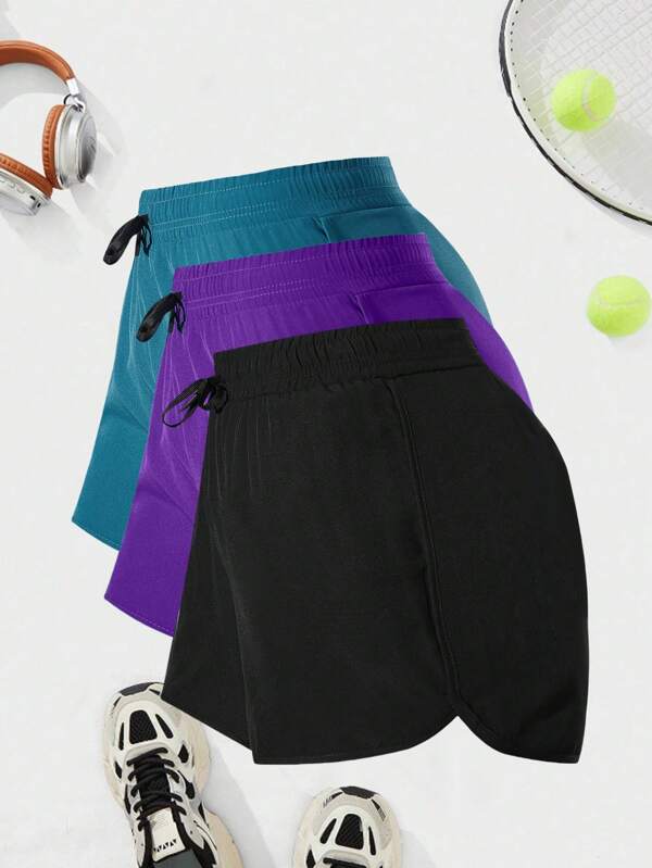 Women's Summer Lightweight Sports Shorts, Casual Yoga Gym Fitness 3/4 Length Drawstring Waist Breathable Elastic Shorts For Running Workout Outdoor