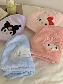 Sanrio Sanrio 1pc Sanliou Yugui Dog, Four Color Cute Kuromi Dry Hair Cap, Anime KT Cat Coral Velvet Water Absorbing Headscarf, Home Cartoon Melody Quick Drying Bath Cap Home Bathroom Decor Summer