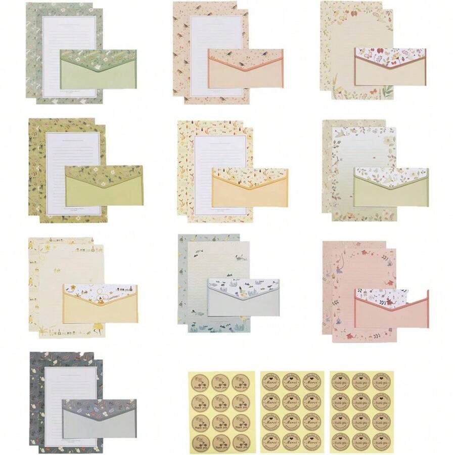 OT-NVWOZR 93er Set Briefpapier und Umschläge, 30 Umschläge + 60 Briefpapier + 36 Aufkleber, A5 Vintage Blumen Briefpapier, Briefpapier, Briefpapier Set für Einladungskarten