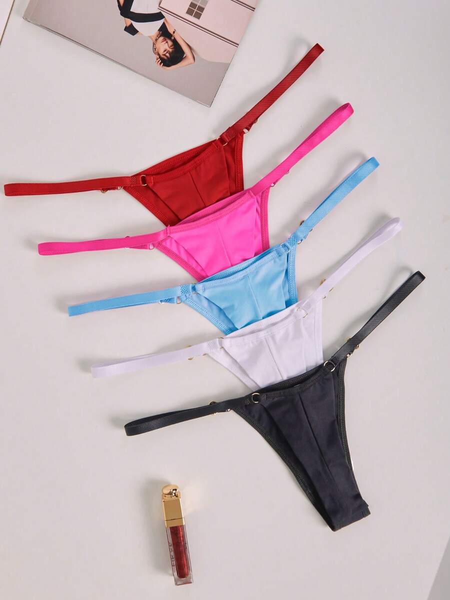 Kit With 5 Double Fabric Thong Panties With Adjustable Straps To Lift The Butt In Smooth Microfiber - Nhiều màu - Xem 1