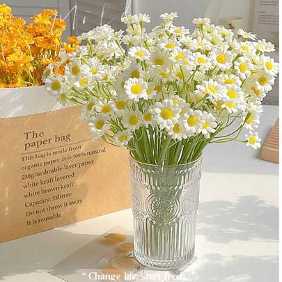 120/60支会呼吸的仿真雏菊，逼真婚礼花束，INS风花卉装饰，白色仿真花，婚礼花艺布置，家居、办公室、户外花园花卉装饰