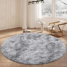 Sour Lemon Living Room Rugs, 160 X 160 Cm, Grey Round Rug For Bedroom, Washable, Non-Slip, Fluffy Rug, Shaggy, Soft Rugs, Mat For Hallway, Living Room - 紮染淺灰 - 查看 7