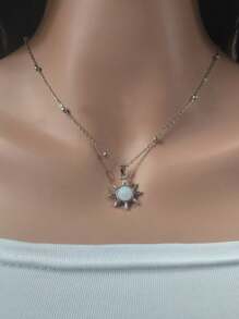 1 pieza Collar minimalista vintage con piedra lunar y forma de girasol