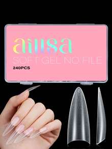 240 件中细高跟/短棺材/中棺材/中椭圆/短椭圆盒装指甲片，12/15 尺寸半覆盖亚克力假指甲，用于美甲沙龙家居 DIY、指甲延长美甲按压指甲美甲用品