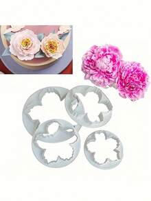 4pcs Peony Cutting Mold Simulation Baking Equipment Creative Plastic Biscuit Mold Material - White - View 4