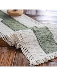 Camino de mesa bohemio, corredores de mesa de macramé para decoración del hogar, corredor de mesa de macramé crema y marrón con flecos para decoración boho de comedor, dormitorio, y fiesta nupcial rústica