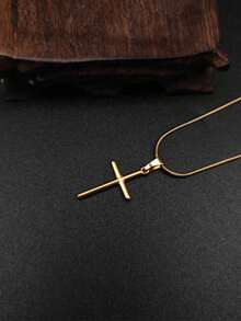 1 时尚立体十字架吊坠项链，小众奢华设计，百搭日常节日佩戴 - 金黃色 - 查看 2