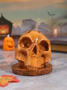 1 Stück Holzfarbener Schädel Deko Besteckhalter, Halloween Heim Dekoration Figur, Halloween Party Szene Dekoration