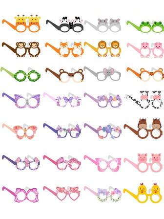 6pcs/Set Jungle Animals & Farm Animals Themed Party Paper Princess Pink Butterfly Animal Series Birthday Eyeglasses, Photo Party Masks Props, Suitable For Home Birthday Party Decoration, Role Playing, Photo Props