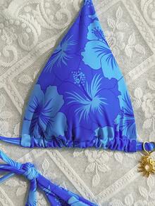 2pcs/Set 2025 Women Floral Print Halter Tie Sexy Bikini Swimsuit