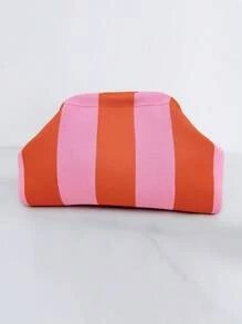 Bolso de embrague de punto a rayas y parches de moda, bolsa de maquillaje con estructura duradera y patrón ondulado de punto, bolsa de almacenamiento elegante para exteriores, bolsa de playa de vacaciones, bolsa de fiesta y noche, artículos de viaje portátiles de uso diario