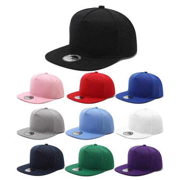 1pc Solid Color Casual Street Polyester Fiber Undecorared 6-Panel Hard-Top Flat-Brim Baseball Cap, Unisex