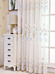 1 Peça Cortina Transparente Perfurada de Estilo Chinês com Bordado de Folha de Ginkgo, Elegante para Sala de Estar ou Quarto