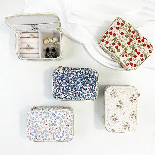1Pc Jewelry Box Strawberry Pattern Design,Travel Compact Storage Bag,Bedroom Decoration Tabletop Ornaments Jewelry Organizer For Women Storage Organizer Travel Essentials Back To School Dormitory Storage