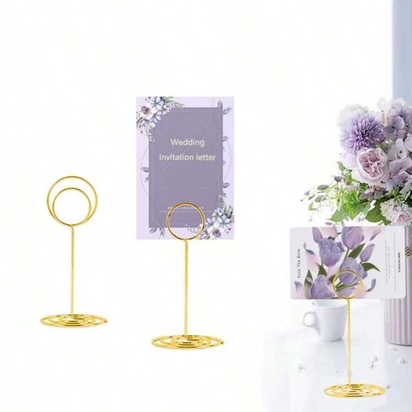 10pcs Mini Tabletop Number Holder, Gold-Tone Menu Card Clips, Metal Photo Clips, Suitable For Wedding, Birthday, Anniversary, Party, Custom Designed Table Tents, Wire Frame, Desk Photo Stand, Desktop Decor
