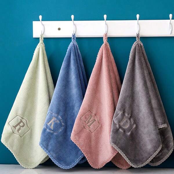 4pcs Coral Fleece Letter Design Towels - Super Absorbent And Soft Face Towels For Home Use - Portable And Convenient - Hotel Gift Towels - Suitable For Outdoor And Daily Use Back To School