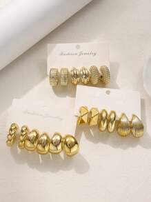 18/6 pièces Set de boucles d'oreilles femmes personnalisées CCB, set de boucles d'oreilles à tige géométriques texturées minimalistes, convient pour la vie quotidienne, les festivals de musique, les rendez-vous, cadeau de vacances exquis