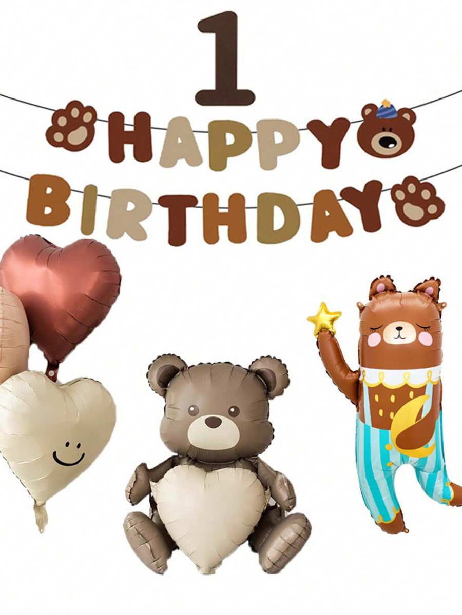 1 Set Brown Bear Birthday Letter Hanging Banner Decorations For Party - Multicolor - View 1
