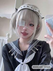 alicegarden 1 Synthetic Heat-Resistant Short Wave Straight Wig, Gray White Wig With Bangs, 16 Feet Long, Made Of Fiber, Fashionable Wig, Natural And Realistic Wig - White - View 2