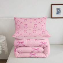 Kids Pink Bow Comforter Set,Cute Bowknot Bedding Set Queen Size,Girls Bedroom Room Decor,Dreamy Princess Style Comforter,Kawaii Bow Tie Bed Set For All Season - 粉色 - 查看 7