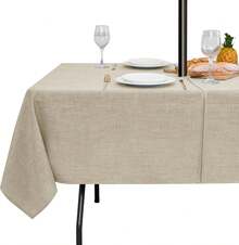 LUSHVIDA Outdoor Tablecloth With Umbrella Hole - Patio Table Cloth Zippered Rectangle 60x84 Inch, Faux Linen Table Cover Water Resistant For Picnic Outside, Natural Color