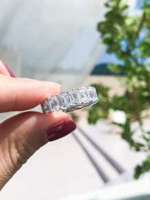 XUJIA 1pc All-Around With Emerald Cut Infinite Elements Cubic Zirconia 6x4mm Full Eternity Band For Women 925 Sterling Silver CZ Gorgeous Anniversary Wedding Band Women Jewelry Gift Engagement Bridal Jewelry