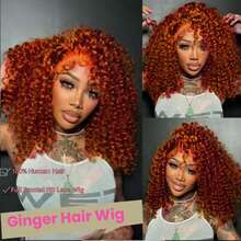 Ginger Orange Lace Front Wigs Human Hair Deep Wave 13x4 HD Transparent Lace Frontal Wig For Women 200% Density Curly Wet And Wavy Lace Front Wigs Human Hair 350# Colored Glueless Wig - S350 - Xem 3