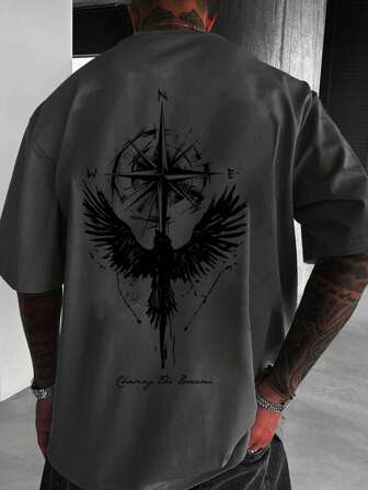 Camiseta casual de manga corta y cuello redondo con gráfico de águila para hombres en verano