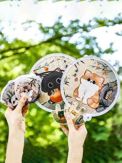 1pc/4pcs,Dual-Purpose Folding Fan & Lightweight Reflective Board - Cute Cat Design With Bamboo & Floral Patterns, Portable Summer Cooling Fan With Storage Pouch, Fashionable Gift For Women, Playful Design, Versatile Design