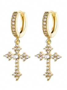 1 par de pendientes de gota con cruz de circonita cúbica de moda para mujer, para boda, compromiso, aniversario, fiesta, joyería, regalo del Día de San Valentín