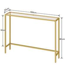 HOOBRO Gold Console Table For Hallway Slim, 100 Cm Tempered Glass Sofa Table, Slim Hallway Table, Glass Console Table, Modern Display Table For Living Room, Entryway, Metal Frame - Gold - View 4