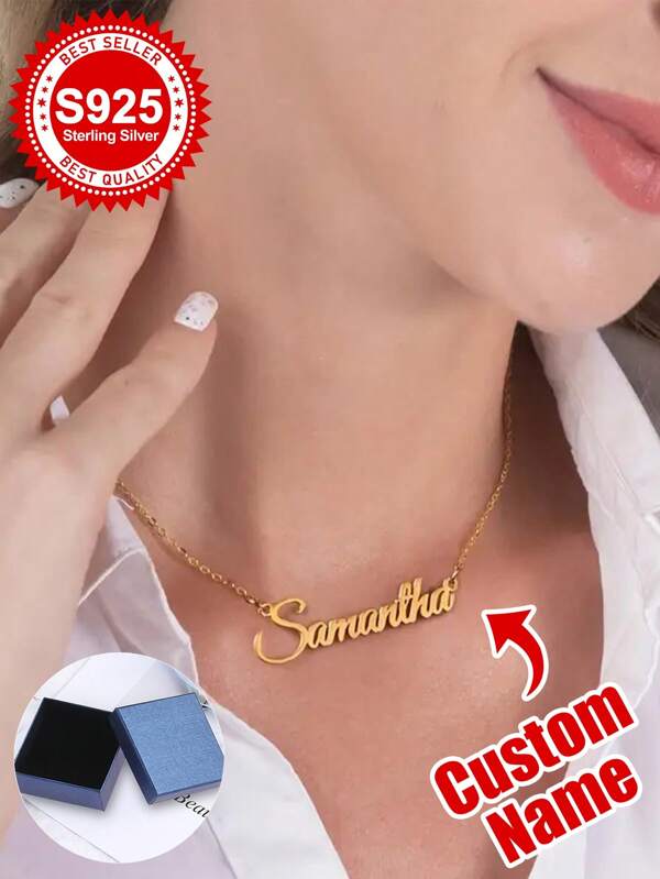 Elegant S925 Sterling Silver Custom Flowing - Cursive Name Necklace - Personalized Gift For Girlfriend, Bestie, Sister, Mom, Lover & Self - Perfect For Birthday, Anniversary, Valentine's Day, Graduation, Office Chic, Daily Styling, Party Glow & Self - Care Moments