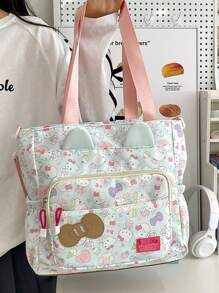 Sanrio Borsa a tracolla stampata coreana, leggera, impermeabile, con una sola spalla, alta capacità, con simpatico motivo KT cat, borsa versatile per cosmetici e forniture scolastiche, per il ritorno a scuola