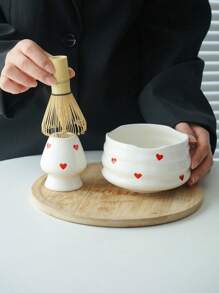 1pc/2pcs/4pcs/5pcs Hand-Painted Heart Matcha Tea Set, High-Quality Heart Shaped Matcha Bowl, Matcha Whisk, Tea Scoop, Full Set Of Cute Fresh Matcha Utensils, Suitable For Matcha Beginners, Gift For Matcha Lovers, Birthday Present Back To School