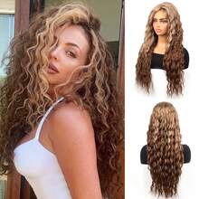 Long Curly Pink Gradient Wig With Middle Part For Women, Fully Synthetic Internet Celebrity Wig - S-1107-C - 查看 1