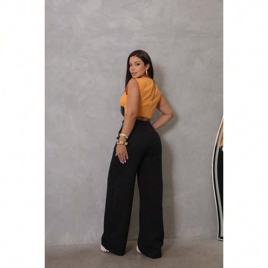 High Waist Tailored Wide Leg Pants – Elegance And - 黑色 - 查看 1