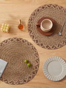 1/4 Stücke Jute + Polyester 15-Zoll Runder Platzdeckchen, rustikales minimalistisches Design, wärmeisolierend rutschfeste dekorative Tischdecke, geeignet für Feiertage und Partys