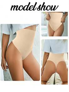 Women High Waisted Body Shaper Compression Pants With Tummy Control Thong Shapewear, Slimming Underwear Girdle Plus Size - 米色 - 查看 7